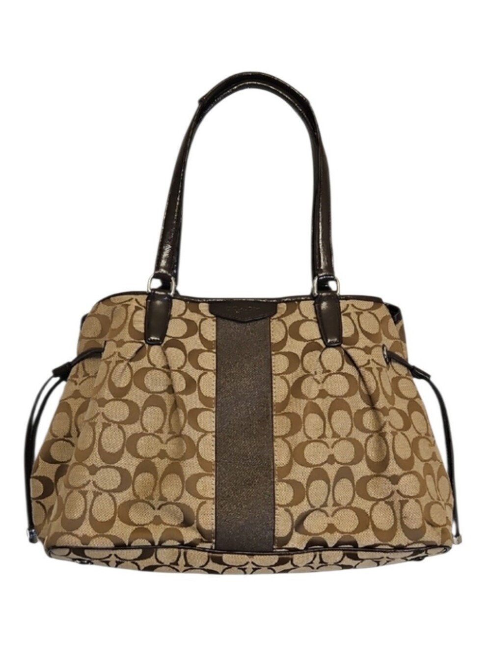 Coach Signature Stripe Drawstring Carryall, Khaki/Brown F28501